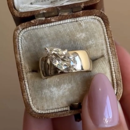 Old Mine Pear Cut Moissanite Engagement Ring East West Gold Wedding Ring