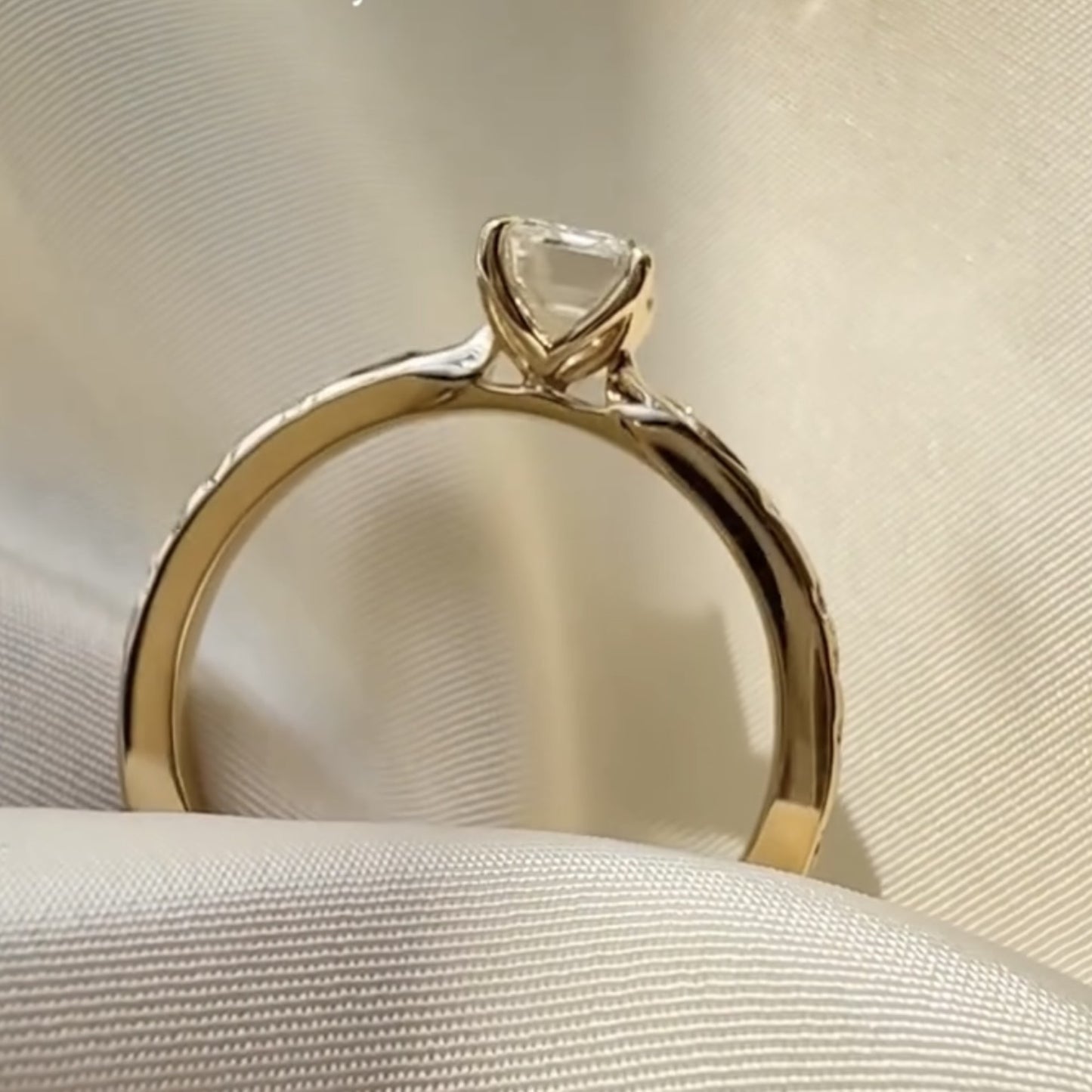 emerald cut moissanite engagement ring gold solitaire engraved ring