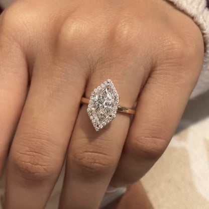 Dutch Marquise Lab Grown Halo Set Engagement Ring Solid Gold Wedding Ring