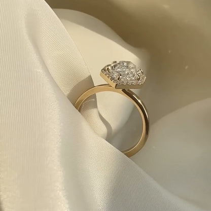 Dutch Marquise Lab Grown Halo Set Engagement Ring Solid Gold Wedding Ring