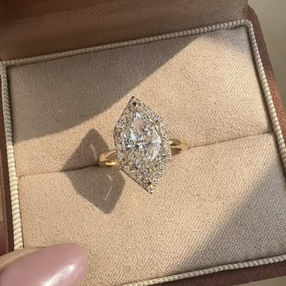 Dutch Marquise Lab Grown Halo Set Engagement Ring Solid Gold Wedding Ring