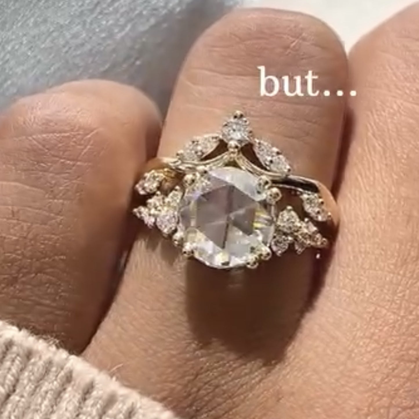 rose cut moissanite engagement ring set gold bridal wedding ring set