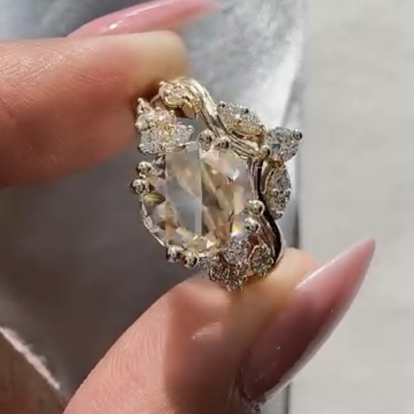 rose cut moissanite engagement ring set gold bridal wedding ring set