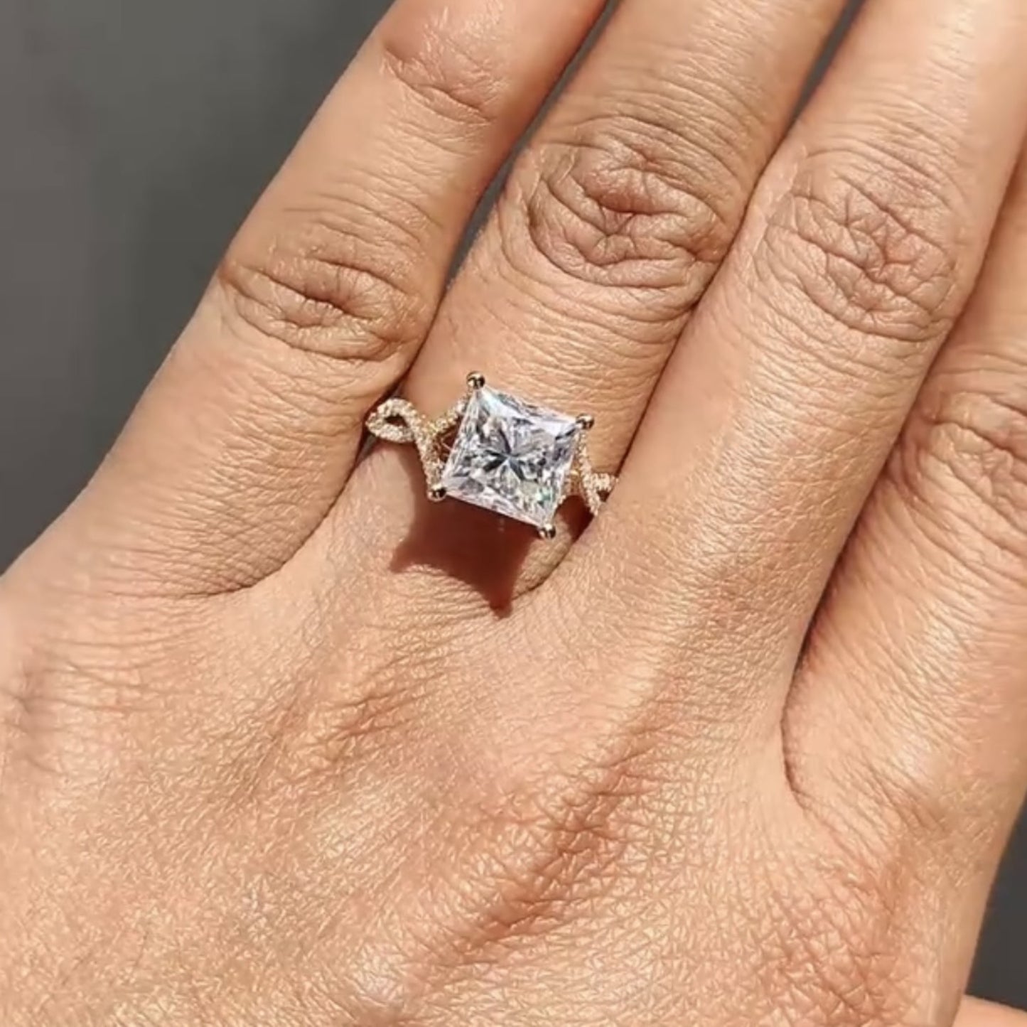 princess cut lab grown engagement ring twisted band gold wedding ring