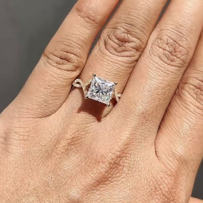 Princess Cut Lab Grown Engagement Ring Twisted Band Gold Wedding Ring