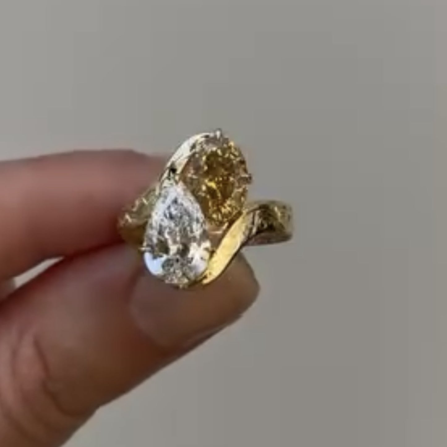 3.50 tcw pear and brown oval toi et moi moissanite engagement ring engraved band gold ring