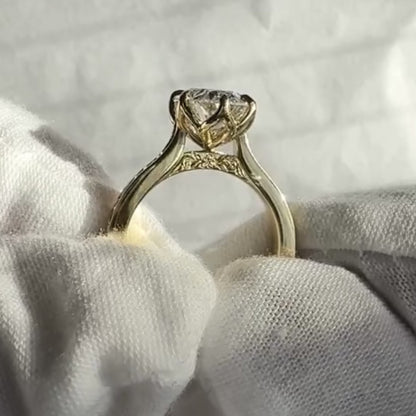 Oval Cut Moissanite Engagement Ring Tulip Set Gold Vintage inspired Ring