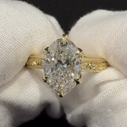 Oval Cut Moissanite Engagement Ring Tulip Set Gold Vintage inspired Ring