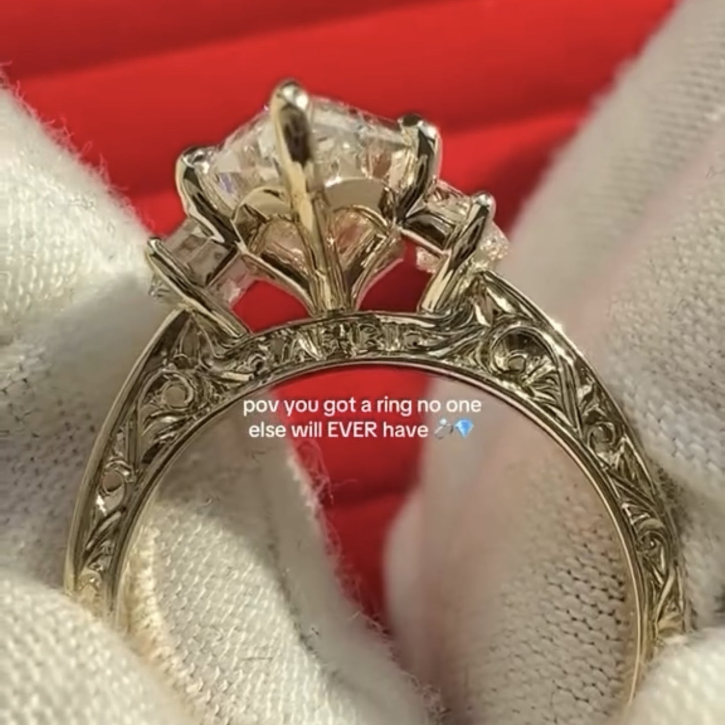 dutch marquise three stone moissanite engagement ring