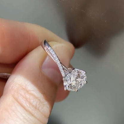 Round Cut Lab Grown Engagement Ring Accent Gold Wedding Ring