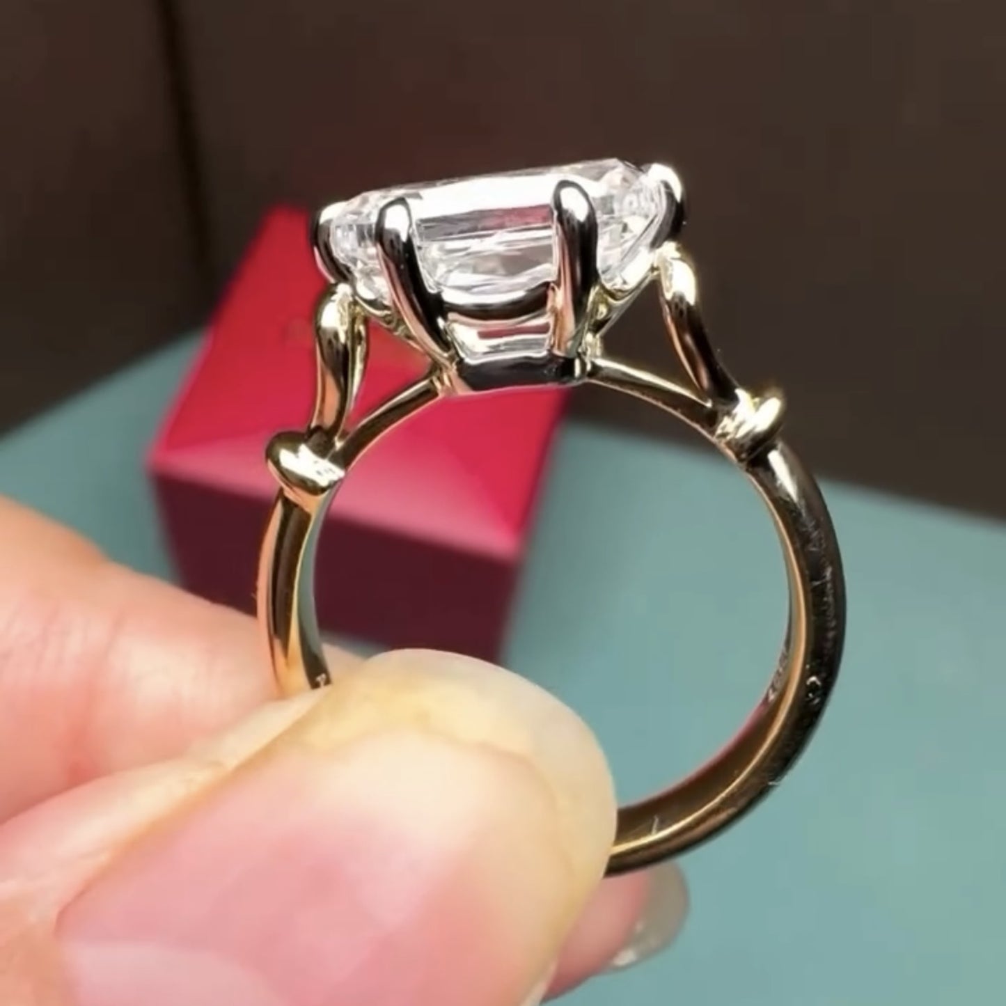 mine elongated cushion moissanite engagement ring east west gold wedding ring