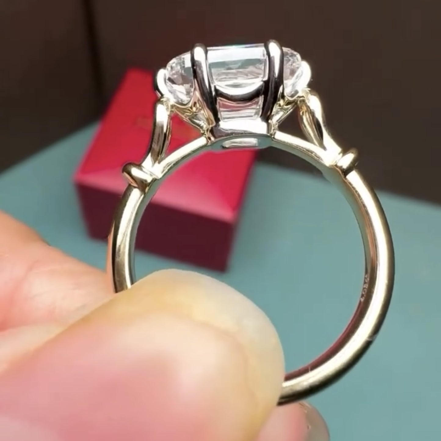 mine elongated cushion moissanite engagement ring east west gold wedding ring