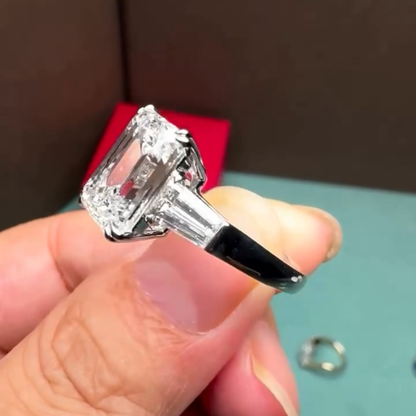 Emerald Cut Moissanite Engagement Ring Three Stone Gold Wedding Ring