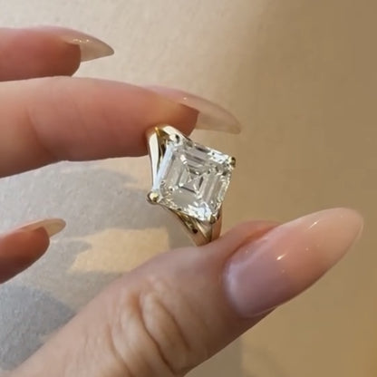 Asscher Cut Moissanite Engagement Ring Split Shank Gold Unique Ring