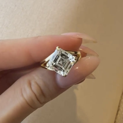 Asscher Cut Moissanite Engagement Ring Split Shank Gold Unique Ring