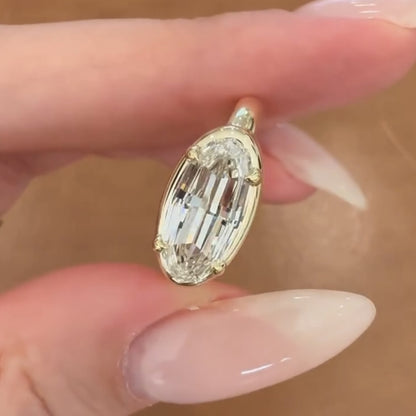Moval Cut Lab Grown Engagement Ring East West Gold Bezel Set Ring