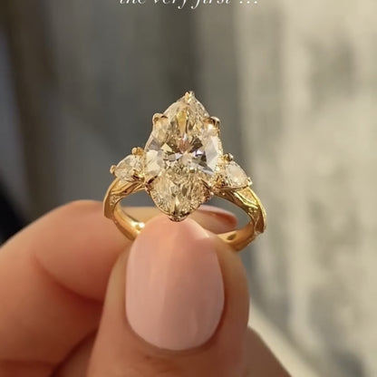 Marquise Lab Three Stone Moissanite Engagement Ring Vintage Inspired Wedding Ring