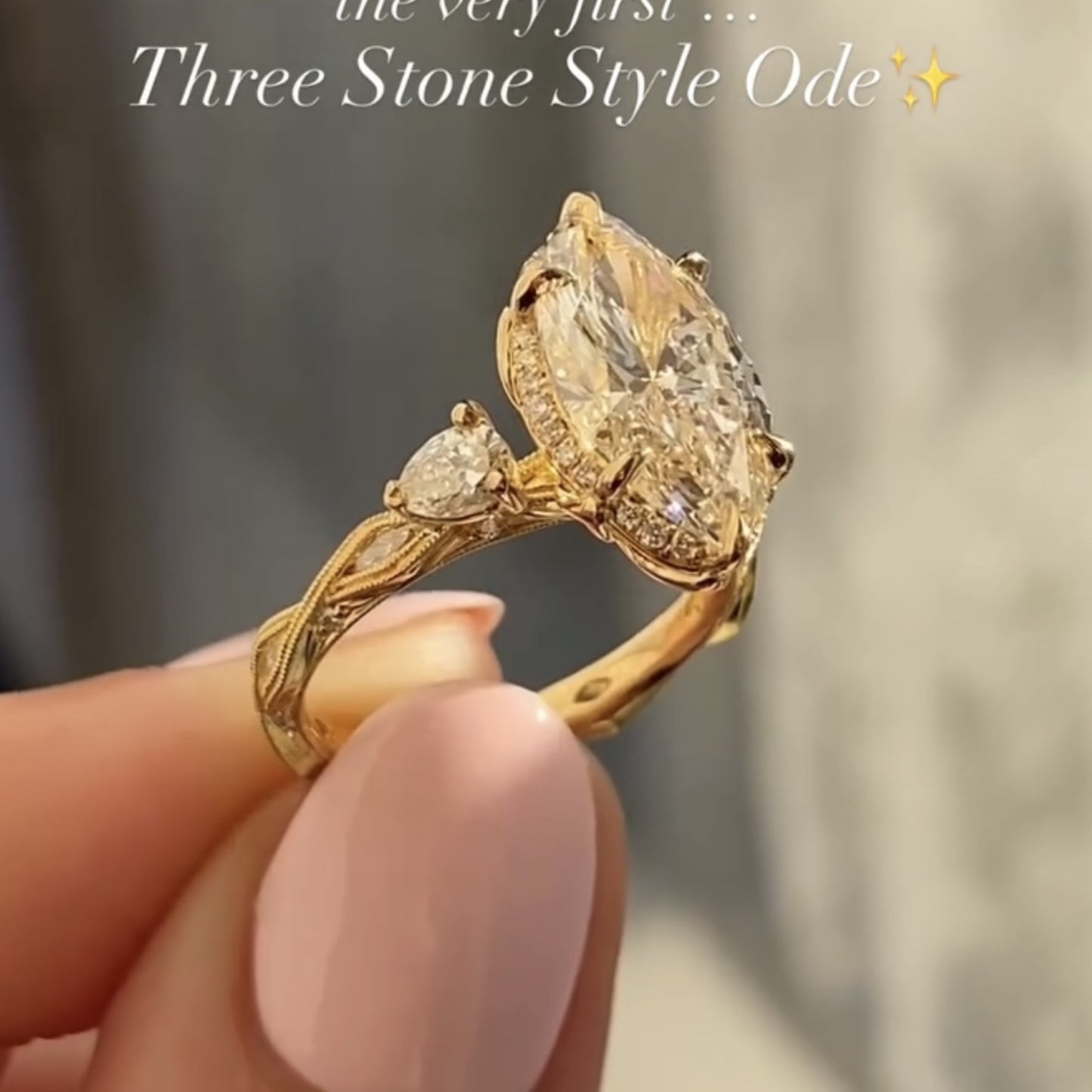 marquise lab three stone moissanite engagement ring vintage inspired wedding ring