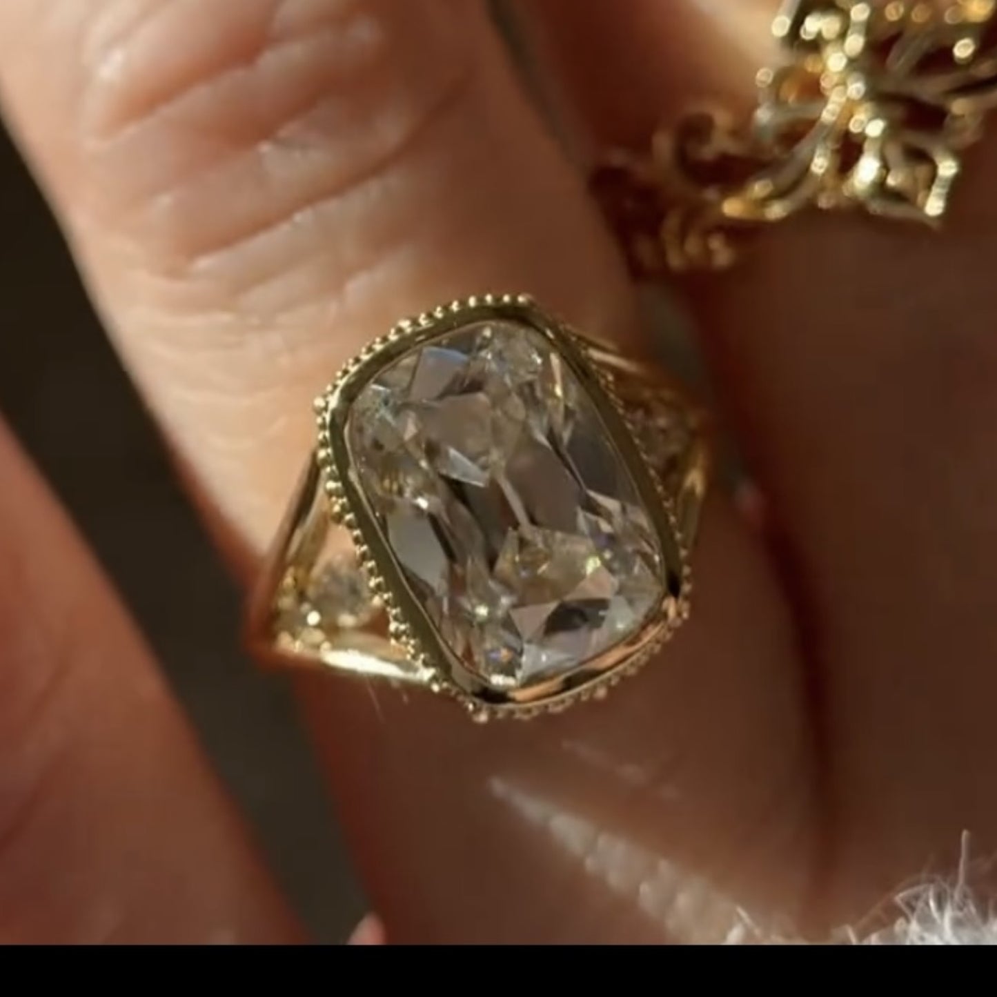 old mine elongated cushion moissanite engagement ring bezel set vintage inspired ring