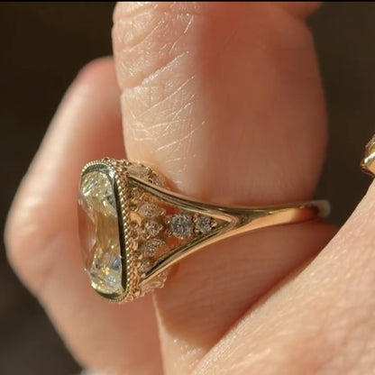 Old Mine Elongated Cushion Moissanite Engagement Ring Bezel Set Vintage Inspired Ring