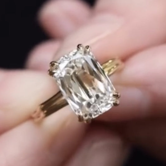 Criss Cut Moissanite Engagement Ring Double Claw Prong Gold Wedding Ring