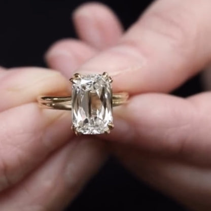 Criss Cut Moissanite Engagement Ring Double Claw Prong Gold Wedding Ring