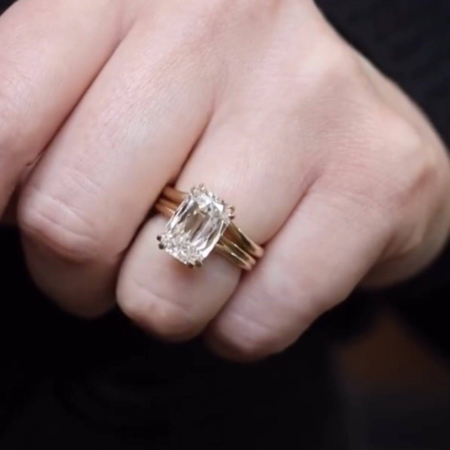 criss cut moissanite engagement ring double claw prong gold wedding ring