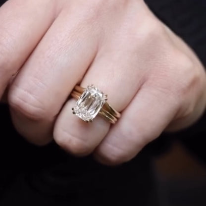 Criss Cut Moissanite Engagement Ring Double Claw Prong Gold Wedding Ring