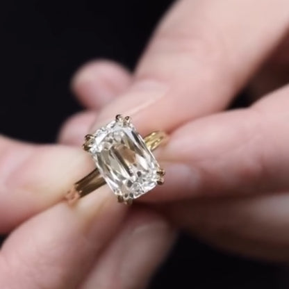 Criss Cut Moissanite Engagement Ring Double Claw Prong Gold Wedding Ring