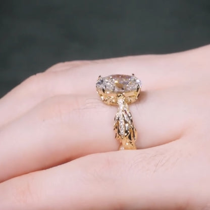 Oval Moissanite Engagement Ring Snake Vintage Inspired Unique Gold Wedding Ring