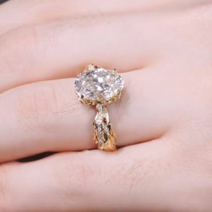 Oval Moissanite Engagement Ring Snake Vintage Inspired Unique Gold Wedding Ring