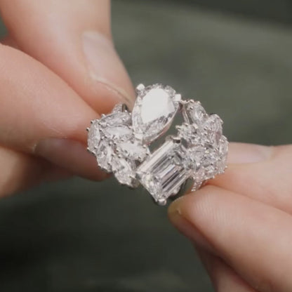 4.00 TCW Pear And Emerald Moissanite Engagement Ring Bridal Unique White Gold Wedding Ring