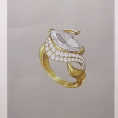 Marquise Lab Grown Bridal Engagement Ring Nature Inspired Gold Wedding Ring