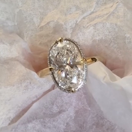 Oval Cut Moissanite Engagement Ring Hidden Halo Gold Solitaire Ring