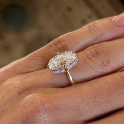 Oval Cut Moissanite Engagement Ring Hidden Halo Gold Solitaire Ring