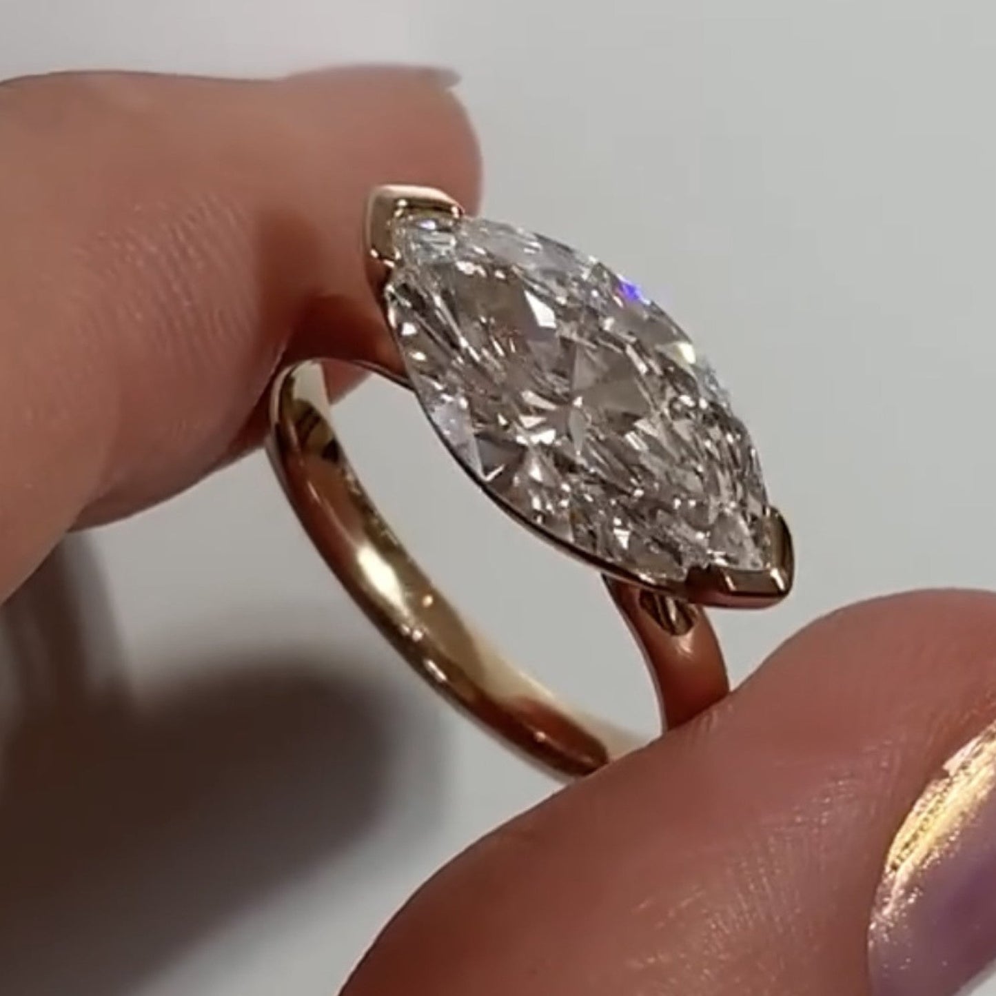 marquise east west lab grown engagement ring v prong wedding ring