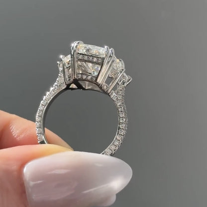 Radiant Three Stone Moissanite Engagement Ring Past Preset Future Wedding Ring