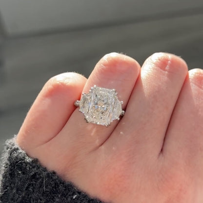 Radiant Three Stone Moissanite Engagement Ring Past Preset Future Wedding Ring