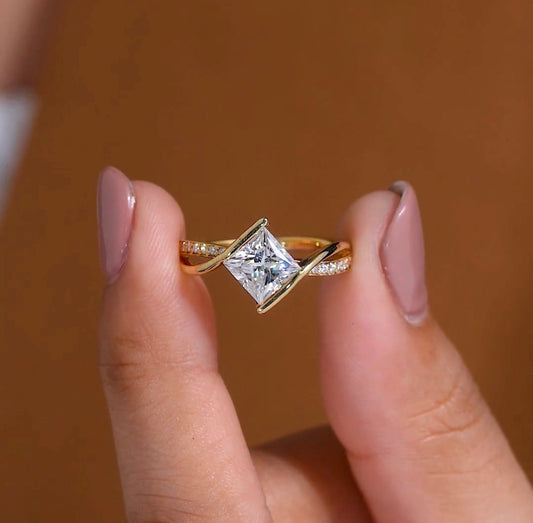 Princess Cut Lab Grown Diamond Ring East West Engagement Ring Bypass Wedding Ring