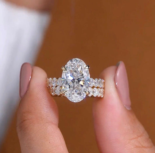 Timeless Oval Lab Grown Diamond Ring with Sparkling Double Halo Band and Romantic Luxury Design
