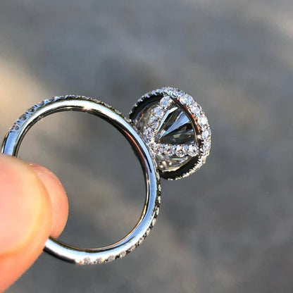 Oval Cut Lab Grown Ring Oval Halo Set Engagement Ring  Solid White Gold Hidden Halo Ring Wedding Rings For Women Anniversary Ring