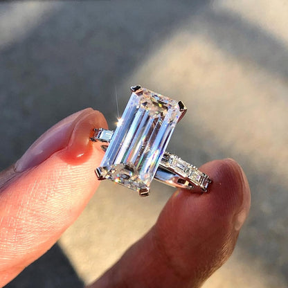 Elongated Emerald Cut Lab Grown Engagement Ring  Solid Gold Solitaire Ring Wedding Ring Anniversary Ring Elongated Diamond Ring