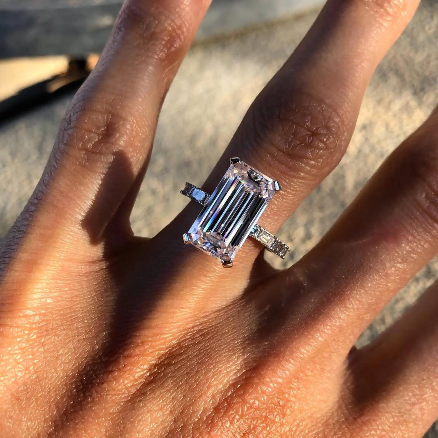 elongated emerald cut lab grown engagement ring  solid gold solitaire ring wedding ring anniversary ring elongated diamond ring