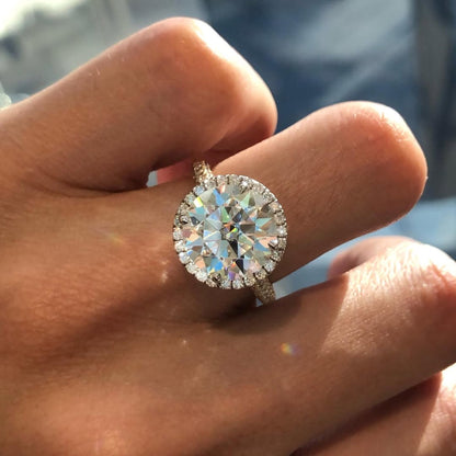 Round Cut Halo Set Lab Grown Engagement Ring Hidden Halo Solid Gold Wedding Ring For Girls Anniversary Ring Handmade Promise Ring