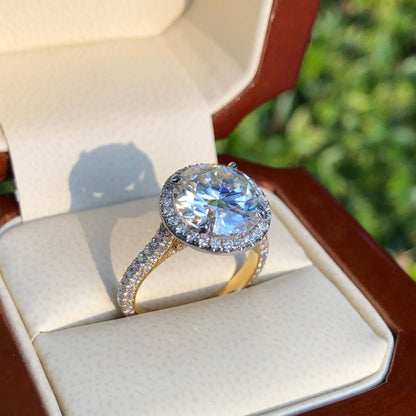 Round Cut Halo Set Lab Grown Engagement Ring Hidden Halo Solid Gold Wedding Ring For Girls Anniversary Ring Handmade Promise Ring
