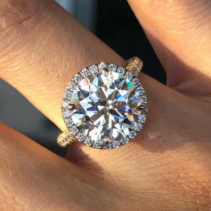 Round Cut Halo Set Lab Grown Engagement Ring Hidden Halo Solid Gold Wedding Ring For Girls Anniversary Ring Handmade Promise Ring