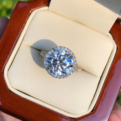 Round Cut Halo Set Lab Grown Engagement Ring Hidden Halo Solid Gold Wedding Ring For Girls Anniversary Ring Handmade Promise Ring
