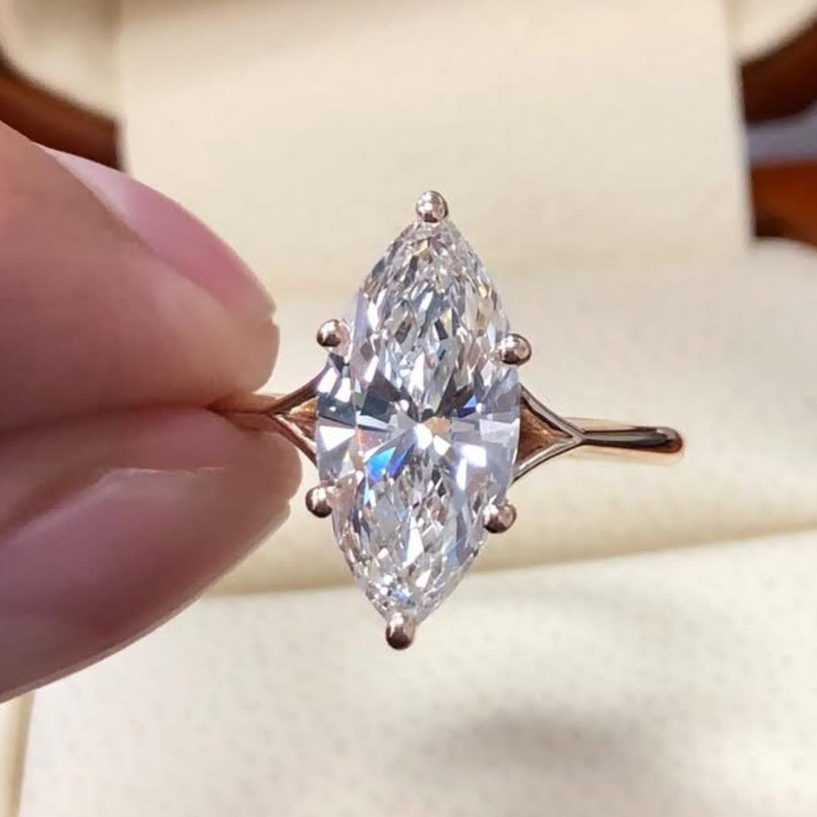 marquise cut lab grown engagement ring split shank ring solid rose gold solitaire ring wedding rings for women anniversary ring