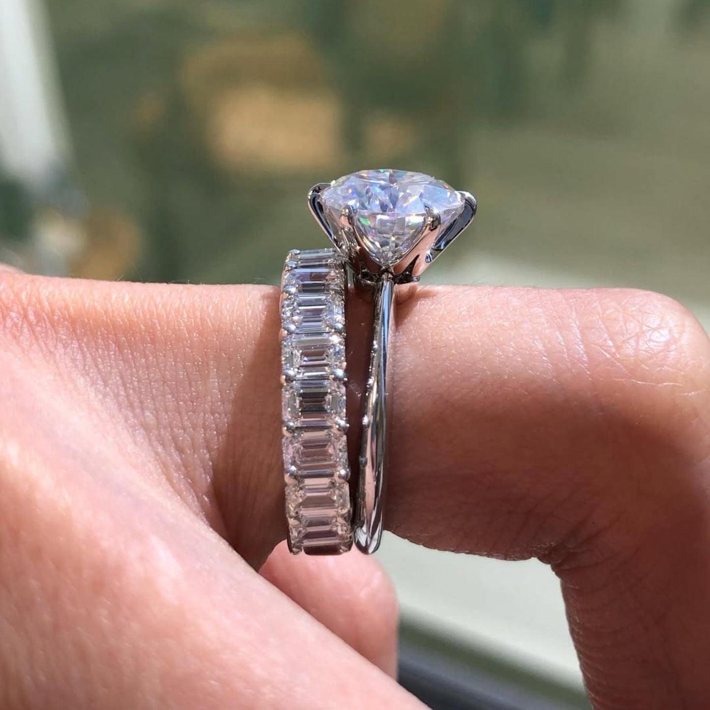 round lab grown engagement ring set solitaire ring with matching band bridal set  white gold wedding ring set anniversary ring set