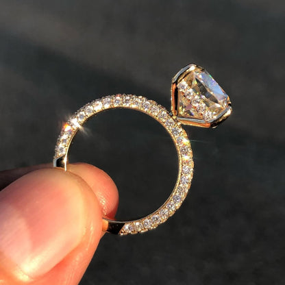 Elongated Cushion Cut Lab Grown Engagement Ring Hidden Halo Ring Solid Gold Wedding Ring Anniversary Ring Elongated Diamond Ring